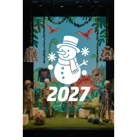 2027 Kardan Adam Cam Çıkartması - Yılbaşı Cam Vitrin Sticker
