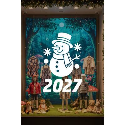 2027 Kardan Adam Cam Çıkartması - Yılbaşı Cam Vitrin Sticker
