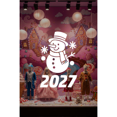 2027 Kardan Adam Cam Çıkartması - Yılbaşı Cam Vitrin Sticker