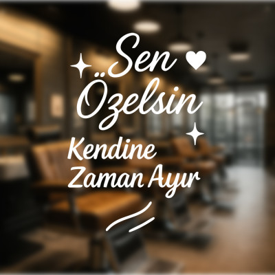 Vitrin Cam Sticker - Şeffaf Zemin Beyaz Yazı