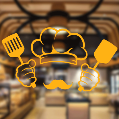 Fırın Ve Pastanelere Özel Bıyıklı Pastacı  Sticker Yapıştırma