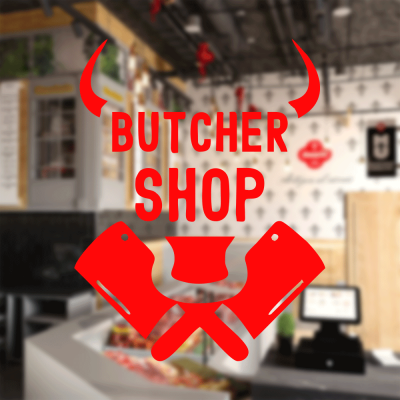 Kasap Ve Steak Houselara Özel Boynuz Butcher Shop Sticker Yapıştırma