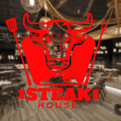  Kasap Ve Steak Houselara Özel Boğa Ve Ocak Steak house Sticker Yapıştırma