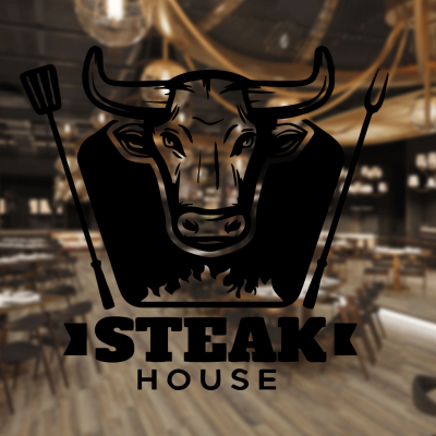  Kasap Ve Steak Houselara Özel Boğa Ve Ocak Steak house Sticker Yapıştırma