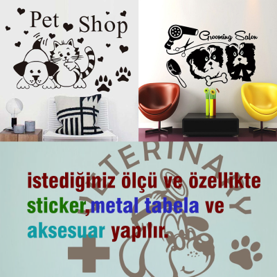  Petshop Ve Veterinerlere Özel Petshop Animal İcons Sticker Yapıştırma