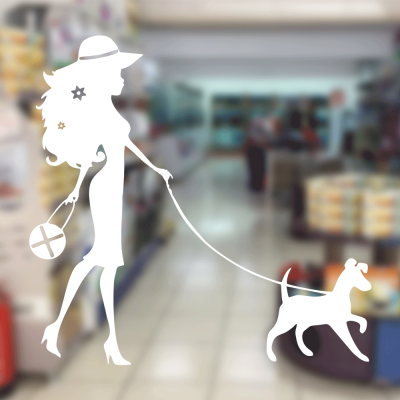  Petshop Ve Veterinerlere Özel Köpek Gezdiren Kadın Sticker Yapıştırma