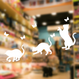 Petshop Ve Veterinerlere Özel Oynayan Kediler Sticker Yapıştırma