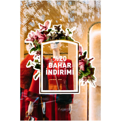 %20 Bahar İndirimi ve Çiçekler Vitrin Süsü Mağaza Vitrin Cam Stickerı
