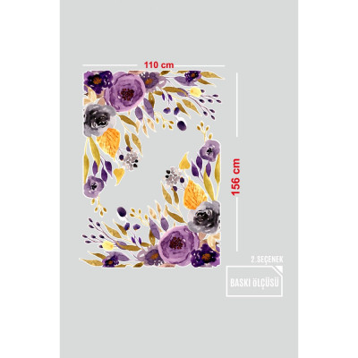 Sulu Boya Efektli Mor Çiçekler ve Yapraklar Renkli Vitrin Cam Stickerı