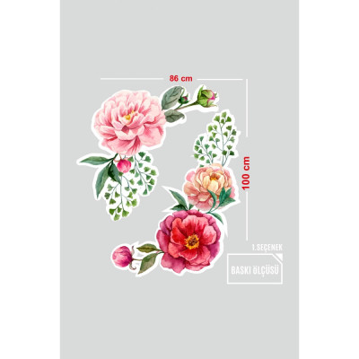 Sulu Boya Efektli Pembe ve Kırmızı Gül Renkli Vitrin Cam Stickerı