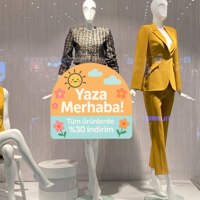 Yaza Merhaba %30 İndirim Vitrin Stickerı – Güneşli Yaz Temalı Kampanya Cam Etiketi