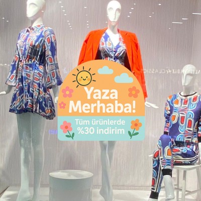 Yaza Merhaba %30 İndirim Vitrin Stickerı – Güneşli Yaz Temalı Kampanya Cam Etiketi