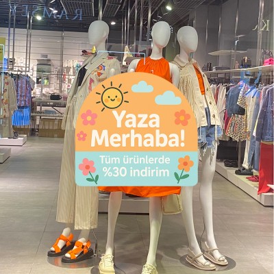 Yaza Merhaba %30 İndirim Vitrin Stickerı – Güneşli Yaz Temalı Kampanya Cam Etiketi