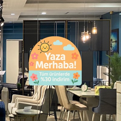 Yaza Merhaba %30 İndirim Vitrin Stickerı – Güneşli Yaz Temalı Kampanya Cam Etiketi