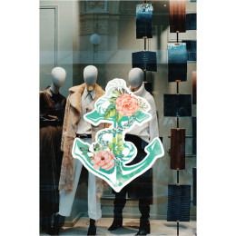 Deniz Çapası ve Güller Vitrin Süsü Mağaza Vitrin Tasarımı Cam Stickerı