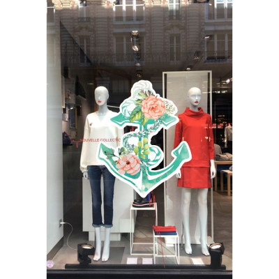 Deniz Çapası ve Güller Vitrin Süsü Mağaza Vitrin Tasarımı Cam Stickerı