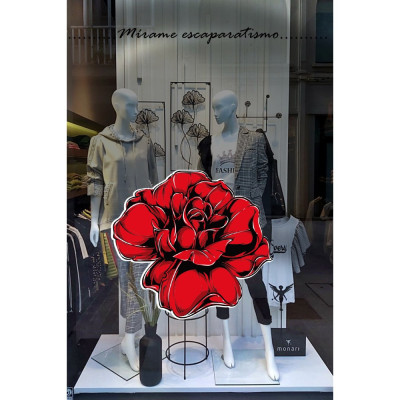 Eski Vintage Red Roses Gül Vitrin Tacı ve Mağaza Vitrin Cam Stickerı