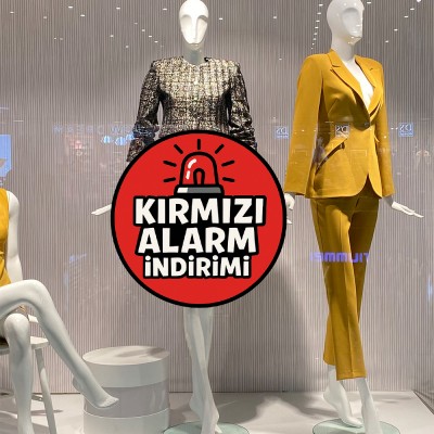 Kırmızı Alarm İndirimi Vitrin Stickerı – Acil Fırsat Kampanya Cam Etiketi