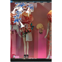 Mavi Yapraklı Ağaç Dalı ve Kuş Mağaza Vitrin Cam Stickerı