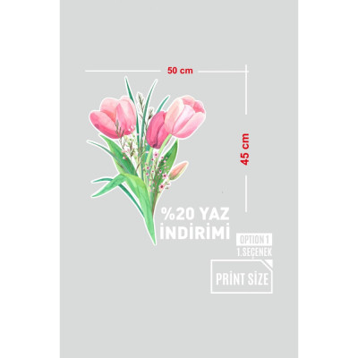 Pembe Çiçek Demeti Ve %20 Yaz İndirimi Yazısı Vitrin Cam Stickerı