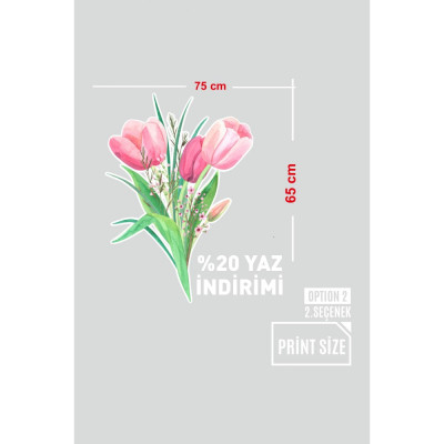 Pembe Çiçek Demeti Ve %20 Yaz İndirimi Yazısı Vitrin Cam Stickerı