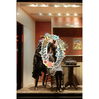  Renkli Çiçek Demeti Vitrin Tacı ve Mağaza Vitrin Cam Stickerı