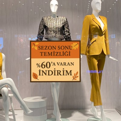 Sezon Sonu İndirim Vitrin Stickerı – %60’a Varan Kampanya Cam Etiketi