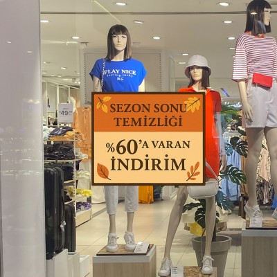 Sezon Sonu İndirim Vitrin Stickerı – %60’a Varan Kampanya Cam Etiketi