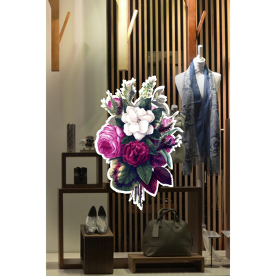 Tropical Renklerde Çiçekler Vitrin Tacı ve Mağaza Vitrin Cam Stickerı