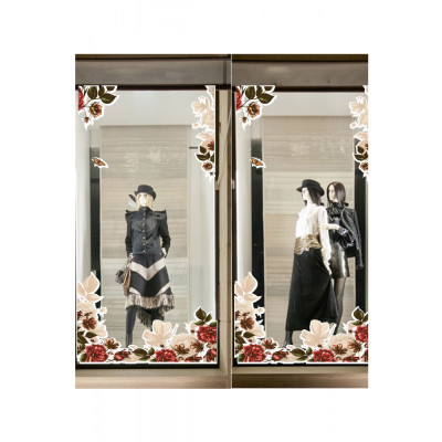 Vintage Eskitme Style Rose Deseni Mağaza Vitrin Cam Stickerı