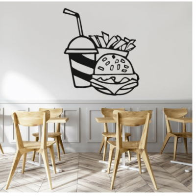 Kafe ve Restoranlara Özel  Fast Food  Hamburger Cola Patates  Yazısı Cam Vitrin Sticker Yapıştırma