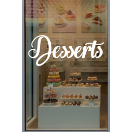 Desserts Yazılı Cam Sticker – Kafe & Pastane Vitrin Yazısı – Minimal Tatlı Cam Dekoru