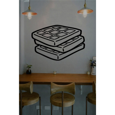 Kafe & Pastane Vitrin Sticker – Minimal Waffle Çizim Cam Dekoru