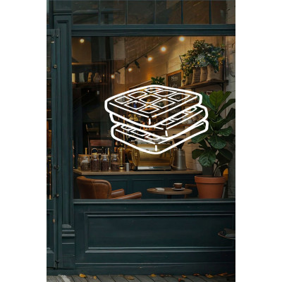 Kafe & Pastane Vitrin Sticker – Minimal Waffle Çizim Cam Dekoru