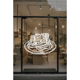 Kafe & Pastane Vitrin Sticker – Tabakta Waffle Tatlı Çizim Cam Dekoru