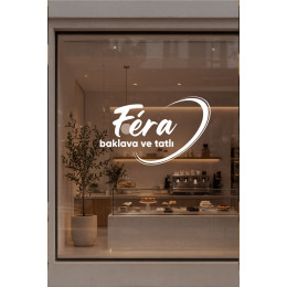 Kişiye Özel Kafe Cam Vitrin Sticker – İsimli Pastane & Tatlı Yazısı (Logo Tarzı Tasarım)