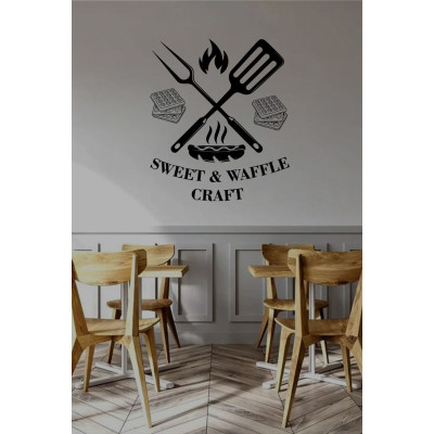 Kafe & Tatlıcı Cam Vitrin Sticker – Sweet & Waffle Yazısı Dekor Tasarımı - Waffle ve Tatlı Temalı Dekor