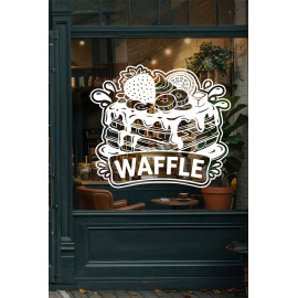Waffle Kafe Vinil Duvar Sticker – Çilek Muz Oreo Süslemeli – Kafe Duvar & Cam Çıkartması