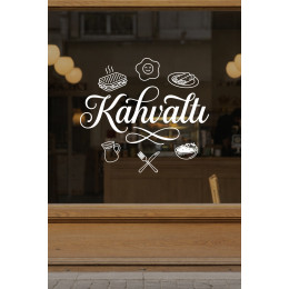 Kahvaltı Yazılı Kafe Duvar Sticker – Tost Yumurta Çay İkonlu Restoran Vinil Çıkartma 