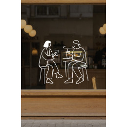 Kafede Oturan Çift Vitrin Sticker – Kafe Vitrin & Duvar Çıkartması  – Kafe Vitrin Dekorasyonu
