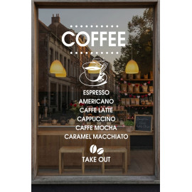 Kafe ve Restoranlara Özel Coffee Yazısı Cam Vitrin Sticker – Modern Kahve Menü Cam Yazısı – Take Away Vinil Dekor