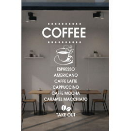 Kafe ve Restoranlara Özel Coffee Yazısı Cam Vitrin Sticker – Modern Kahve Menü Cam Yazısı – Take Away Vinil Dekor
