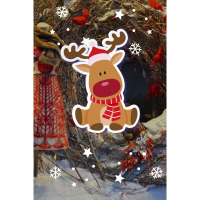 Yeni Yıla Yılbaşına Özel Sevimli Geyik Süslemesi ve Kar Tanesi Stickerları Ev Vitrin Yılbaşı Stickerı