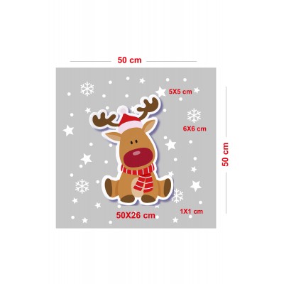 Yeni Yıla Yılbaşına Özel Sevimli Geyik Süslemesi ve Kar Tanesi Stickerları Ev Vitrin Yılbaşı Stickerı