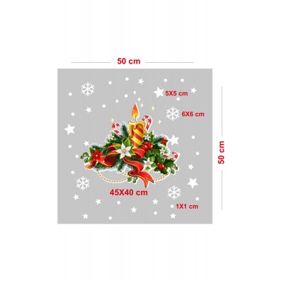 Yılbaşına Özel Mumlu Renk Renk Çiçek Süslemesi ve Kar Tanesi Stickerları Ev Vitrin Yılbaşı Stickerı