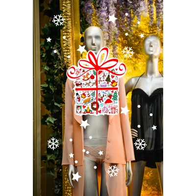 Yeni Yıla Özel Hediye Paketi Yılbaşı Süslemeleri ve Kar Tanesi Stickerları Ev Vitrin Yılbaşı Stickerı