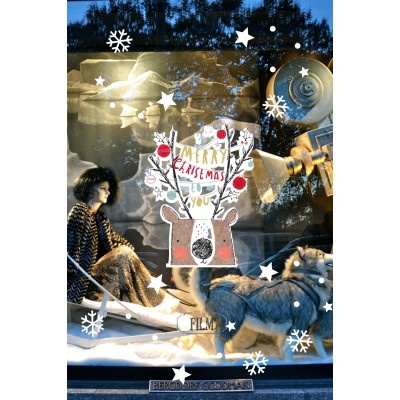 Yeni Yıla Özel Sevimli Geyik Yılbaşı Süslemeleri ve Kar Tanesi Stickerları Ev Vitrin Yılbaşı Stickerı