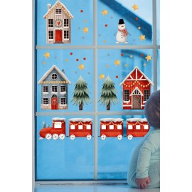 Yılbaşı Tren Evler Süsleme Yeni Yıl Çocuk Bebek Odası Sticker Seti