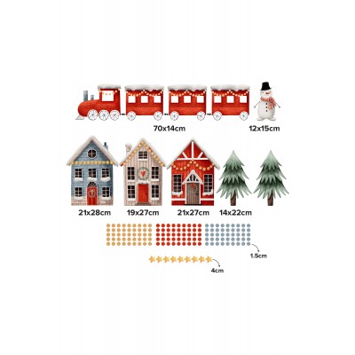 Yılbaşı Tren Evler Süsleme Yeni Yıl Çocuk Bebek Odası Sticker Seti Ev Vitrin Yılbaşı Stickerı