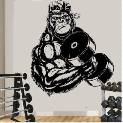Gorilla Güçlü Vücut Yazısı Spor Salonu Duvar Stickerı